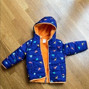 Kids' Blue Dinosaur Puffer Jacket